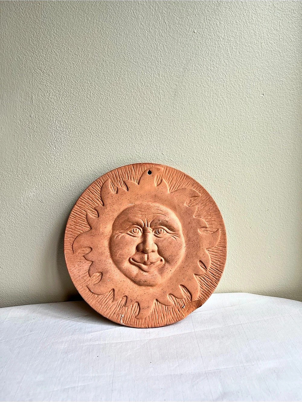Sun Face Terracotta-toned Wall Plaque Decor, Orange